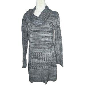 Chelsea & Theodore Sweater Dress Women Black Gray Cowl Neck Long Sleeve Medium
